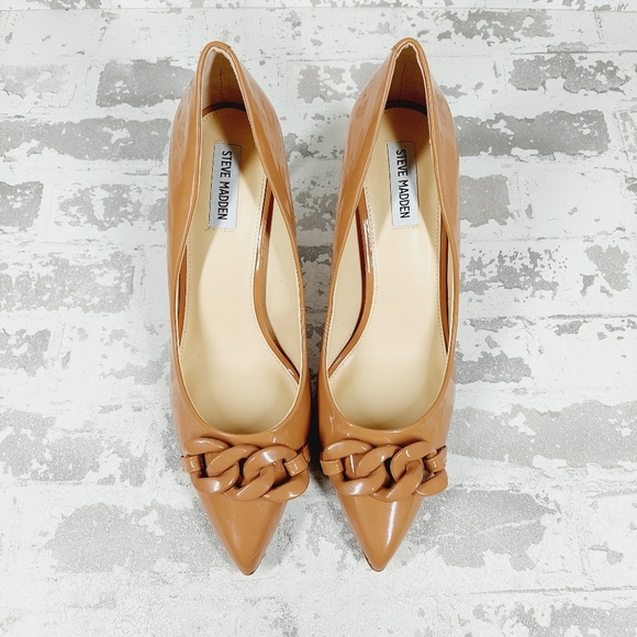 New Steve Madden Lalette Chainlink Pointed Toe Camel Pump Heels O456 - Picture 9 of 12